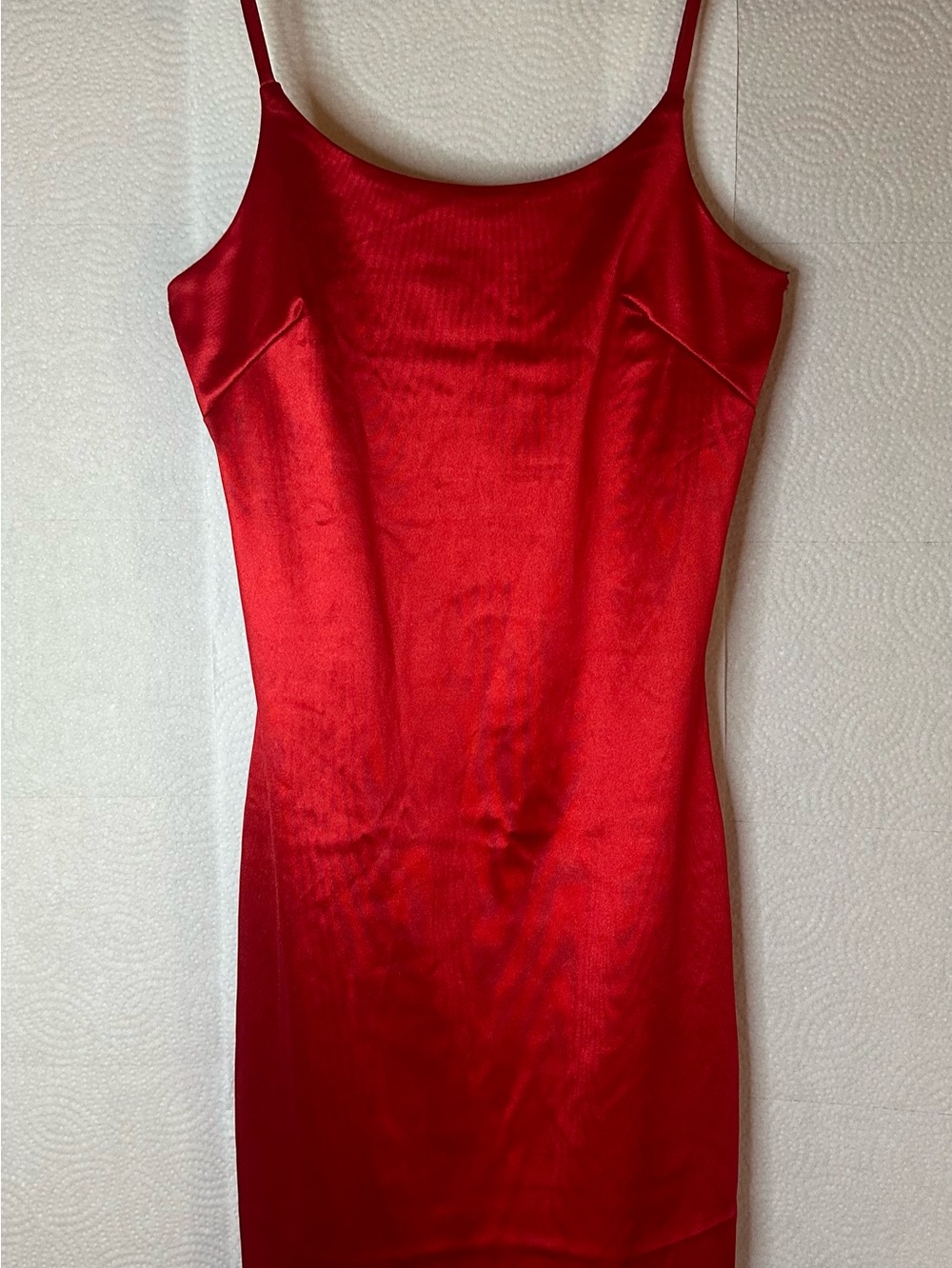 Red Satin Slip Dress with Spaghetti Straps